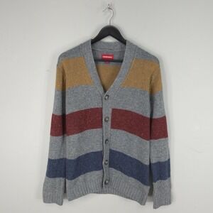 Unionbay Sweater Mens Small Gray Striped Acrylic Cardigan Preppy Grunge